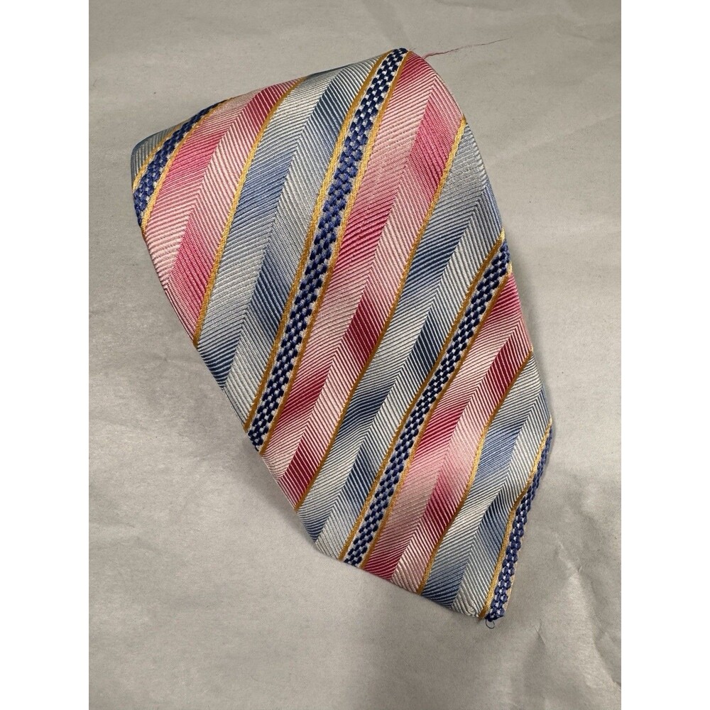 Holland & Sherry Tie Mens Pink/Blue Stripe Silk Long Necktie USA 62"x3.5"